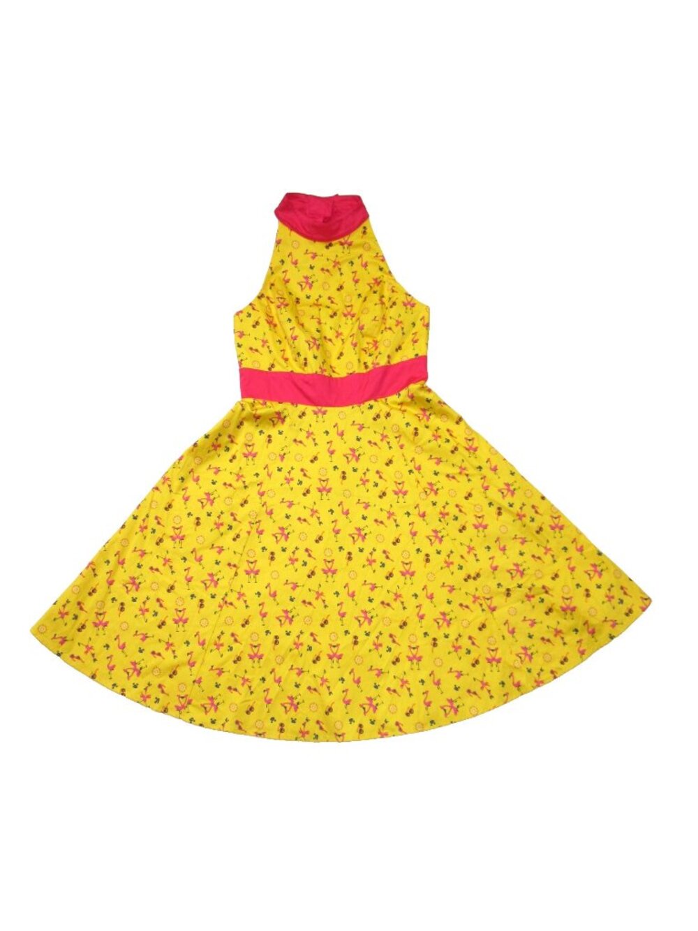 NWT Disney Parks Dress Shop Halter in Yellow Flamingo Mickey Mouse Hat S